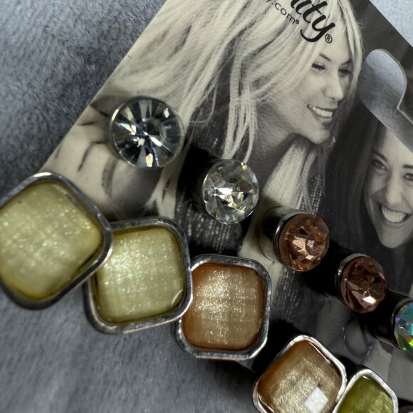 Vanity Multi-Color Stud Earrings Set Of 6 Pair Pierced Post Casual Collection - Picture 3 of 16